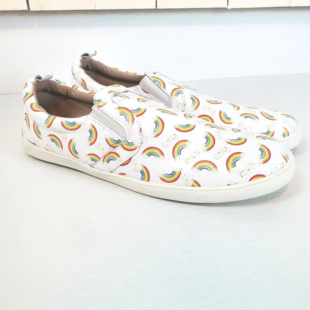 Rainbow Leather Slip-On Sneakers Mens 8 Womens 10 Monkey Feet